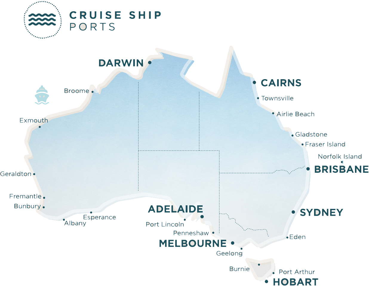 Map of Australian Cruise Ship Ports